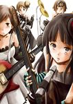  akiyama_mio bass_guitar brown_eyes brown_hair don't_say_&quot;lazy&quot; drum fingerless_gloves gloves guitar hirasawa_yui instrument k-on! keytar kotobuki_tsumugi microphone microphone_stand multiple_girls sinzire tainaka_ritsu 