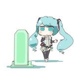  aqua_eyes aqua_hair belt chibi hatsune_miku hatsune_miku_(append) inishie long_hair mirror necktie solo sweatdrop toeless_legwear twintails vocaloid vocaloid_append 