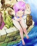  arm_support arm_up bad_id bad_pixiv_id bag barefoot bikini boots boots_removed bracelet braid brick clothes clothes_removed feet flat_chest foreshortening from_above gloves hair_over_shoulder jewelry legs looking_at_viewer looking_up navel original pendant perspective pink_hair purple_eyes short_hair single_glove sitting smile solo striped striped_bikini swimsuit toes twin_braids uyama_hajime water waterfall 