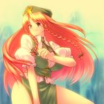  braid breasts chinese_clothes hat hong_meiling huge_breasts long_hair red_hair solo touhou tro twin_braids 