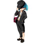 :p alternate_costume bad_id bad_pixiv_id bandaid blue_eyes blue_hair contemporary full_body hair_bobbles hair_ornament hat kawashiro_nitori key navel reri short_hair solo standing tongue tongue_out touhou transparent_background twintails 