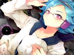  1boy blue_hair discs glasses headphones inazuma_eleven inazuma_eleven_(series) male male_focus otomura_gakuya purple_eyes record records solo violet_eyes 