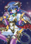  armor astaroth astaroth_(shinrabanshou) blue_hair blush breasts cleavage demon demon_girl earrings fingerless_gloves gloves horns jewelry lowres shinrabansho shinrabanshou sparkle sparkles spikes succubus tail thighhighs wings yellow_eyes 