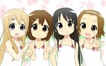  akahige akiyama_mio black_eyes black_hair blonde_hair blue_eyes blush brown_eyes brown_hair chibi food fruit hair_ornament hairband hairclip hirasawa_yui ichigo_mashimaro k-on! kotobuki_tsumugi long_hair multiple_girls parody short_hair smile strawberry tainaka_ritsu wallpaper 