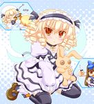  :&lt; alternate_costume blonde_hair bunny cross doll luna_child marimo_(artist) mary_janes multiple_girls oekaki pout ribbon shoes star_sapphire sunny_milk thighhighs touhou wings 