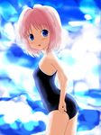  1girl blue_eyes colorized competition_school_swimsuit one-piece_swimsuit original pink_hair school_swimsuit short_hair solo swimsuit 