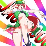  breasts china_dress chinese_clothes dress haruichi hong_meiling huge_breasts jaoooo legs long_hair long_legs open_mouth panties red_eyes red_hair shoes solo thighs touhou underwear 