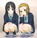  akiyama_mio black_eyes black_hair brown_eyes brown_hair hairband k-on! long_hair multiple_girls sakamoto_mineji school_uniform short_hair squatting tainaka_ritsu 