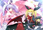  alternate_color animal_themed_umbrella artist_request bat_wings blazblue blonde_hair blush blush_stickers bow frills gii gothic_lolita lolita_fashion long_hair nago rachel_alucard red_bow red_eyes red_wings ribbon twintails wings 