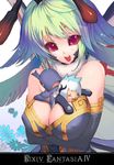  antennae between_breasts blue_hair breasts character_doll cleavage elbow_gloves gloves gradient_hair green_hair large_breasts masa_(masa-koba) monster_girl multicolored_hair pixiv_fantasia pixiv_fantasia_4 puppet red_eyes short_hair smile solo 