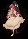  1girl back-to-back bow dress gothic_lolita hat headband highres ichiko iori_junpei lolita_fashion long_hair persona persona_3 red_eyes red_hair ribbon school_uniform short_hair thighhighs yoshino_chidori 