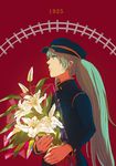  1girl aqua_eyes aqua_hair bouquet flower hat hatsune_miku long_hair military military_uniform peaked_cap soko87 solo uniform vocaloid 
