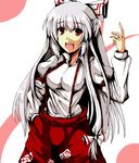  bad_id bad_pixiv_id breasts fujiwara_no_mokou hand_in_pocket large_breasts long_hair mugenshiki oekaki open_mouth red_eyes ribbon solo sweatdrop touhou white_hair 