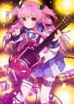  angel_beats! ankle_lace-up bad_id bad_pixiv_id cross-laced_footwear demon_tail guitar instrument kippu long_hair microphone pink_eyes pink_hair school_uniform serafuku solo tail thigh_strap two_side_up yui_(angel_beats!) 
