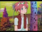  blush green_eyes hairband hunter_steele male_focus non-web_source open_mouth outdoors red_hair screencap shirt sky solo spider_riders t-shirt tree vest 
