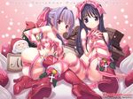  blush boots bow cake christmas cross cross_patty flat_chest food galge.com hair_bow hair_ribbon high_heels latin_cross long_hair lying matsuryuu multiple_girls naked_ribbon navel original pink_eyes ponytail purple_eyes purple_hair ribbon santa_claus shoes sitting smile spread_legs thigh_boots thighhighs wallpaper 