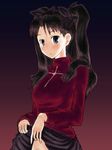  fate/stay_night fate_(series) long_sleeves no_panties pomo_rosso skirt skirt_lift solo toosaka_rin turtleneck two_side_up 