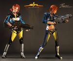  3d breasts caucasian comparison cosplay cosplayer_request full_body gun jessica_cannon jessica_cannon_(cosplay) latex latex_pants orange_hair photo real_life short_hair short_twintails sin_(game) twintails weapon 
