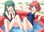  artist_request flat_chest miyafuji_miina multiple_girls one-piece_swimsuit onegai_twins onodera_karen red_hair school_swimsuit swimsuit wading_pool 