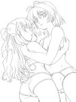  bow bow_panties bra greyscale hair_bow kotobuki_hajime lace lace-trimmed_panties lingerie miyafuji_miina monochrome multiple_girls onegai_twins onodera_karen panties underwear underwear_only yuri 