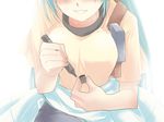  breasts fujitaka_(akasora) green_hair higurashi_no_naku_koro_ni large_breasts marker open_mouth solo sonozaki_mion 