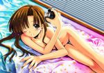  artist_request bed brown_eyes brown_hair clock collarbone comic_party flat_chest lying mikage_subaru nude on_side solo thigh_gap 