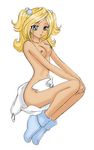  artist_request bangs blonde_hair blue_eyes bootie breasts copyright_request diaper hair_bobbles hair_ornament lowres nipples safety_pin small_breasts socks solo tan 