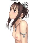  armband artist_name blush breasts brown_hair earrings gothic hair_intakes hair_ornament hairclip jewelry necklace nipples nude original ryu_(ryu's_former_site) short_hair simple_background small_breasts solo updo upper_body white_background 