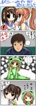  2girls 4koma animal_costume asahina_mikuru brown_hair bunching_hair cheerleader comic forced_dressing frog_costume johnmaru kyon multiple_girls suzumiya_haruhi suzumiya_haruhi_no_yuuutsu translated 