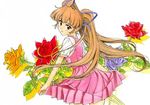  blue_flower blue_rose flower hirata_katsuzou long_hair lowres pachira renkin_san-kyuu_magical_pokaan rose solo yellow_flower yellow_rose 