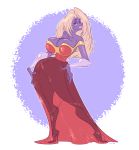  2016 5_fingers alternate_species big_breasts blonde_hair breasts cleavage clothed clothing digital_media_(artwork) dress eyelashes female fingers footwear fully_clothed grin hair half-closed_eyes hand_on_thigh high_heels humanoid humanoidized jynx lips long_hair looking_at_viewer nintendo not_furry pok&eacute;mon pok&eacute;mon_(species) shoes slb smile solo standing translucent transparent_clothing video_games white_hair wide_hips 