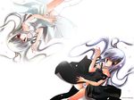  amafuku_amane black_dress black_legwear bow bow_panties dress multiple_girls original panties pantyshot strap_slip thigh_gap thighhighs underwear white_dress white_legwear white_panties wind wind_lift 