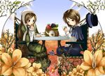  chiko_(kanhogo) flower heterochromia long_sleeves multiple_girls rozen_maiden siblings sisters souseiseki suiseiseki tea twins 