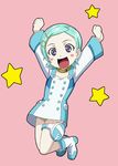  boots chibi eureka eureka_seven eureka_seven_(series) happy isse jumping solo star starry_background thigh_strap white_footwear 