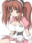  asahina_mikuru breasts cleavage corset huge_breasts lowres miyata_gakuman oekaki panties ribbon solo suzumiya_haruhi_no_yuuutsu twintails underwear waitress white_panties 