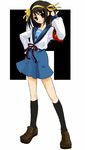  armband blue_sailor_collar brown_hair h kita_high_school_uniform long_sleeves sailor_collar school_uniform serafuku short_hair solo suzumiya_haruhi suzumiya_haruhi_no_yuuutsu takano_saki 