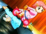  1girl @_@ bridge kage_kara_mamoru! kindergarten konnyaku_yuuna looking_back tricycle 