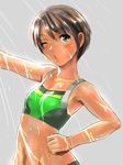  bikini brown_eyes brown_hair copyright_request fujisawa_takashi one_eye_closed short_hair showering solo swimsuit tomboy wet 