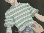  bandaged_arm bandages dieter_(ragnarok_online) hands lying male_focus monster_(manga) on_back screencap shirt striped striped_shirt subtitled tenma_kenzou unzipped warped_context 