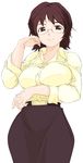  blouse breasts brown_eyes brown_hair closed_mouth face glasses hands kimi_kiss kirishima_keiko large_breasts long_sleeves pencil_skirt short_hair skirt solo teacher wide_hips yamaguchi_homupe 