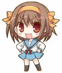  blue_sailor_collar brown_hair chibi kita_high_school_uniform long_sleeves lowres mizutama sailor_collar school_uniform serafuku short_hair solo suzumiya_haruhi suzumiya_haruhi_no_yuuutsu 