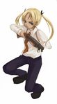  blonde_hair gun gunslinger_girl itou_nanami long_sleeves pump_action shotgun solo triela twintails weapon winchester_model_1897 