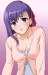  :o breasts cleavage collarbone fate/stay_night fate_(series) g-tetsu large_breasts long_sleeves looking_at_viewer matou_sakura parted_lips purple_eyes purple_hair solo tears teeth upper_body 