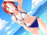  ^_^ amanatsu ayase_mao beach bikini closed_eyes cloud day dutch_angle game_cg ginta happy outdoors red_hair short_hair sky solo swimsuit wading water 