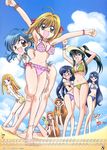  6+girls animal_print armpits back bangs beach bikini blonde_hair blue_eyes blue_hair blunt_bangs blush breasts brown_eyes calendar_(medium) caren_(mermaid_melody_pichi_pichi_pitch) cleavage coco_(mermaid_melody_pichi_pichi_pitch) day everyone frilled_bikini frills green_hair highres houshou_hanon jewelry large_breasts leopard_print long_hair makida_kazuaki medium_breasts mermaid_melody_pichi_pichi_pitch multiple_girls nanami_lucia necklace noel_(mermaid_melody_pichi_pichi_pitch) official_art orange_hair outdoors ponytail sara_(mermaid_melody_pichi_pichi_pitch) seira_(mermaid_melody_pichi_pichi_pitch) small_breasts striped striped_bikini swimsuit touin_rina yellow_eyes 