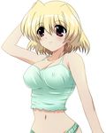  artist_request blonde_hair blush camisole covered_nipples earrings green_panties jewelry lace lace-trimmed_panties lyrical_nanoha mahou_shoujo_lyrical_nanoha mahou_shoujo_lyrical_nanoha_a's midriff navel panties red_eyes shamal solo underwear 