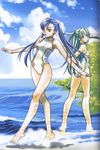  aika_granzchesta alice_carroll amano_kozue aria barefoot beach blue_hair casual_one-piece_swimsuit day feet green_hair long_hair looking_back multiple_girls ocean one-piece_swimsuit outdoors outstretched_arms ponytail reflection scan spread_arms swimsuit toes tree twintails wading water waves 