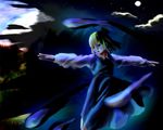  aojiru_(shiro_to_kuro_no_mukyou) blonde_hair darkness hair_ribbon long_sleeves necktie non-web_source outstretched_arms ribbon rumia short_hair solo spread_arms touhou 