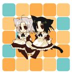  animal_ears cat_ears chibi copyright_request long_sleeves lowres maid misaki_kozue multiple_girls pantyhose tail 