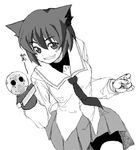  animal_ears cat_ears greyscale long_sleeves lowres monochrome pani_poni_dash! puppet satou_atsuki school_uniform serizawa_akane shorts shorts_under_skirt solo 